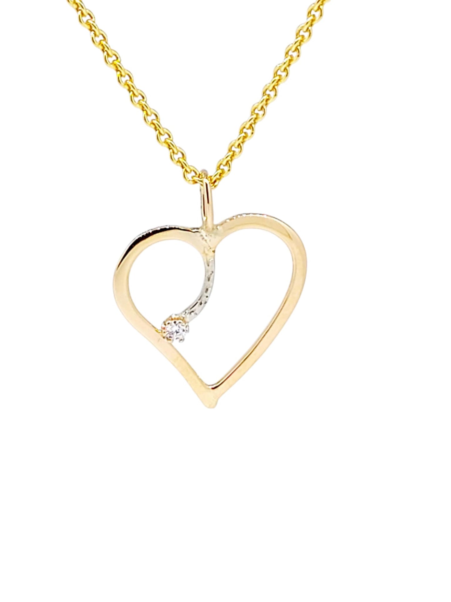 Gold heart-shaped necklace with a diamond.